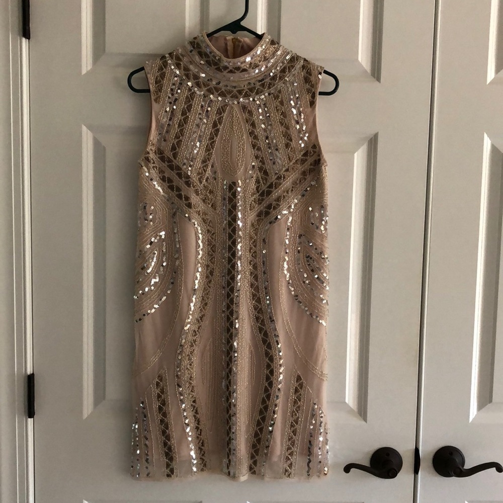 Boohoo beautiful beige sequined dress, New